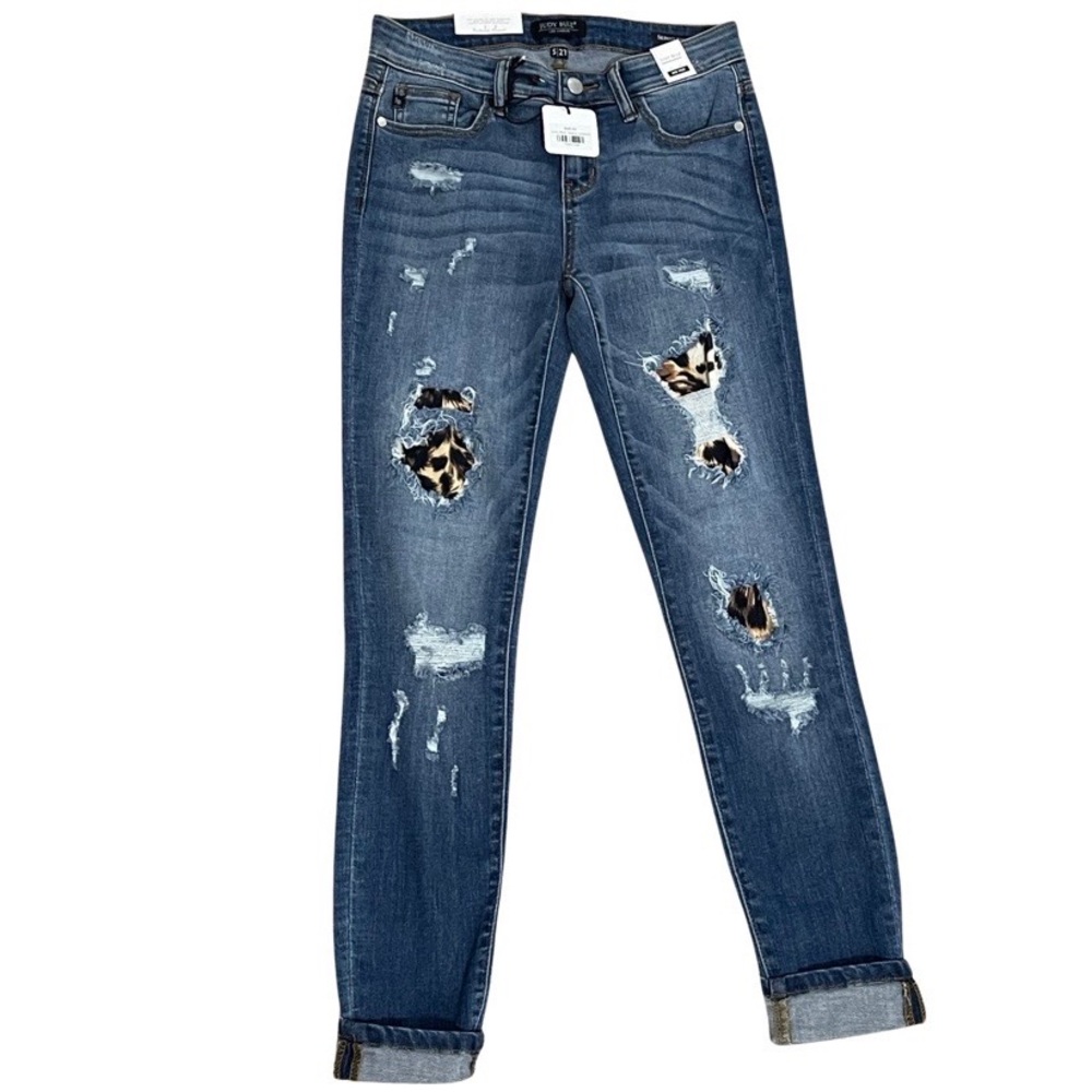 Judy Blue leopard distressed skinny jeans NWT SIZE 5 / 27